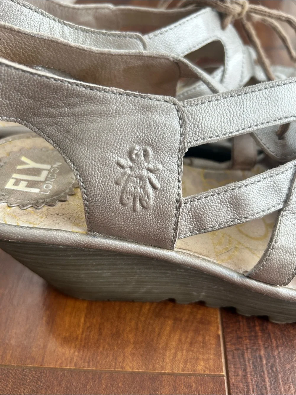 FLY London Women's Yapi Silver Leather Lace-Up Sandals
